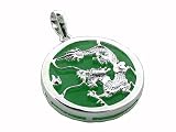 Green Jade Dragon's Fury Pendant with Solid Bezel, 925 Sterling Silver