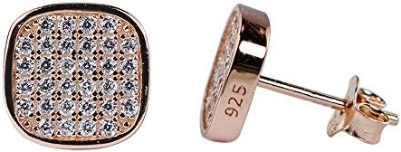 GemsForHer 925 Silver Women's Simple Square Stud Earrings Created White CZ Gemstone Rose Gold Plated