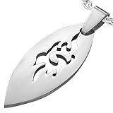 Stainless Steel Cut-Out Tribal Oval Pendant & Chain - Length 50cms