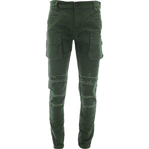 Kayden K - Men's Rips Front Cargo Pocket Pants - Olive