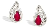 14K White Gold Genuine Pear Ruby and Diamond Filligree Earrings