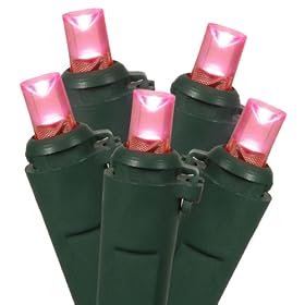 Set of 20 Battery Operated LED Wide Angle Pink Christmas Lights - Green Wire by VCO