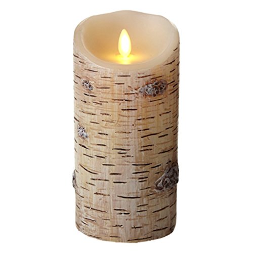 Luminara® Real Flame Effect, Birch Bark Finish, Unscented Wax Pillar Candle (7 in)