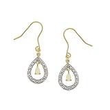 18k Gold Plated Sterling Silver Diamond-Accent Large Teardrop Drop Earrings with Created-Opal Center