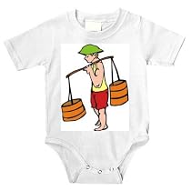 Onesie with water, man, carrying, shoulder, buckets, worker, hat, container, Asia