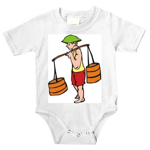 Onesie with water, man, carrying, shoulder, buckets, worker, hat, container, Asia