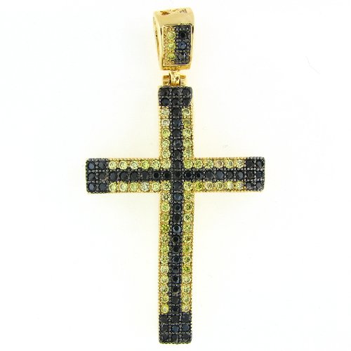 Men's Iced Out Hip Hop 14K Gold Plated Cubic Zircoina (CZ) Lab Fruity Blackout Micro Pave Latin Cross Religious Charm Pendant