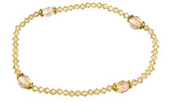 Anklet - A32 - Stretch - Swarovski (tm) Crystal and Fire Polished Glass Beads ~ Lt. Colorado Topaz (Beige/Gold)