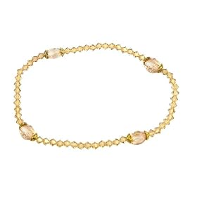 Anklet - A32 - Stretch - Swarovski (tm) Crystal and Fire Polished Glass Beads ~ Lt. Colorado Topaz (Beige/Gold)