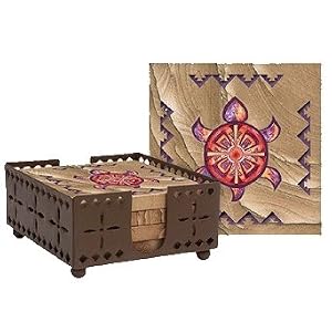 Set of Four Indian Turtle Coasters with holder - Style WIMP10R by Thirstystone