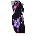 HAWAIIAN BLACK LONG SARONG W/ PURPLE LARGE HIBISCUS