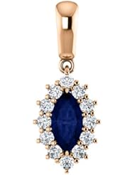 10K Rose Gold 8.00x4.00mm Marquise Cut Chatham Created Sapphire and Diamond Pendant -- LIFETIME WARRANTY