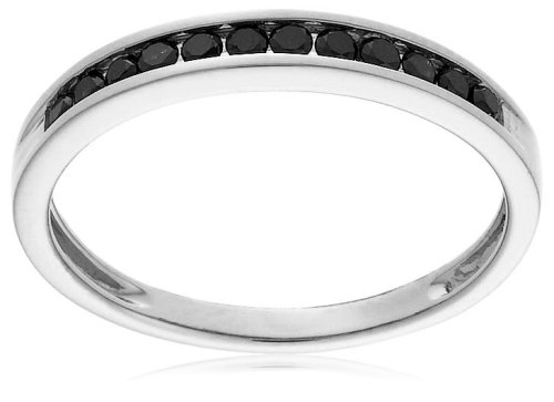 10k Choice of White or Yellow Gold Black Diamond Channel Set Band (1/4 cttw), Size 7