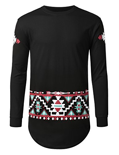 URBANCREWS Mens Hipster Hip Hop Graphic Zippered Longline Crewneck T-shirt