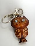 Elegant Leather Hand Crafts Owl Key Holder/Key Ring/Key Chain/Handbag Charm-The Highest Quality Full Grain Leather Crafts,100% Hand-Made Designs with Gorgeous Owl ,Its an Art,Unique Leather Crafts,Super Saving w/Free Satin Bag,1.5