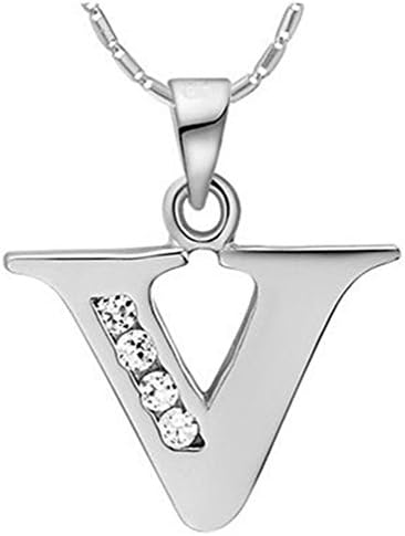 MOSHIRLEY Silver Plated Letter V Silver Pendant Necklace With Chain Crystal Valentine's Day Gift Ulove