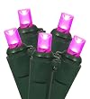Set of 20 Battery Operated Pink LED Wide Angle Christmas Lights - Green Wire