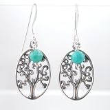 Tree of Life Earrings with Turquoise Stones in Sterling Silver, #8646