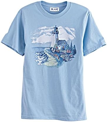 Blair Women's Plus Size Screen Print Knit Tee - 3XL Light Blue/Cottage