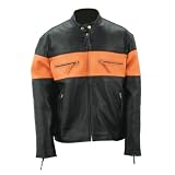 Evel KnievelÂ® Men Genuine Leather Black and Orange Racing Jacket - Medium