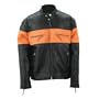 Evel Knievel� Men Genuine Leather Black and Orange Racing Jacket - Medium