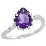 14k White Gold Pear-shaped Stone Ring, w/ 0.03 Carat Brilliant Cut Diamonds & 1.96 Carats Pear Cut (11x8mm) Amethyst Stone, 7/16 in. (11mm) wide