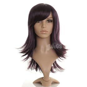 Black Wig With Purple Lowlights - Flicked Layered Style - Ladies Wig - Premium Quality Synthetic fibre only from Wonderland Wigs