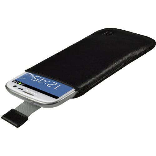 iGadgitz Black Leather Pouch Case Cover for Samsung Galaxy S3 III i9300 Android Smartphone Cell Phone (Compatible with all carriers incl AT&T, Sprint Nextel, T-mobile & Verizon Wireless)