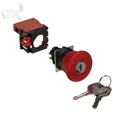 Omron A22E-MK-01 Emergency Stop Key Push Button and Switch, Screw Terminal, IP65 Oil-Resistant, Non-Lighted, Push-Lock Key-Reset Operation, Red, 40mm Diameter, Single Pole Single Throw Normally Closed Contacts