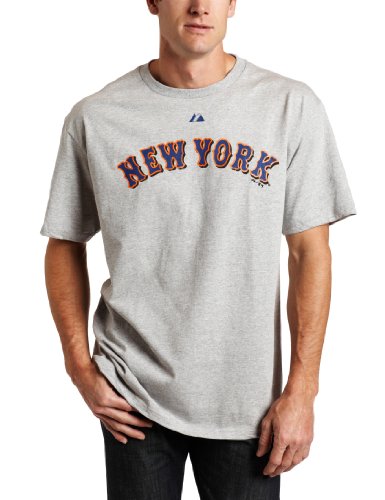 MLB Men's New York Mets Official Road Wordmark Short Sleeve Basic Tee (Steel Heather, XX-Large)