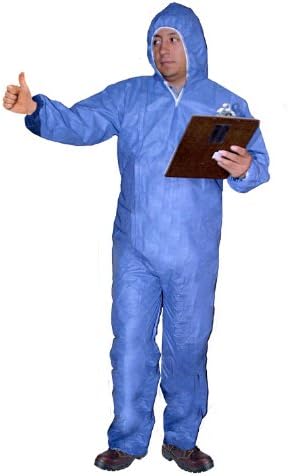 Enviroguard 60 GSM Fabric SMS Coverall with Attached Hood, Disposable, Elastic Wrists and Ankles, Blue, Medium (Case of 25)