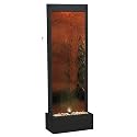 6ft Tall Bronze Mirror Floor Fountain with Decorative Stones & Light