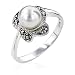 Sterling Silver Flower Marcasite Pearl Ring