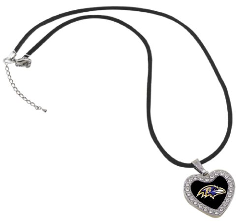 NFL Baltimore Ravens Reversible Crystal Heart Pendant with Silk Cord