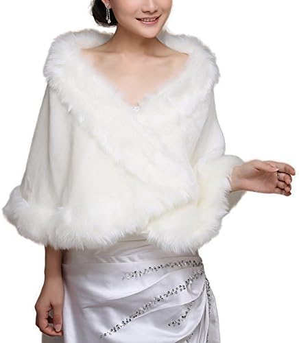 Misslin Women's Winter Popular Plus Size Warm Faux Fur Bridal Wedding Shawl White One Size