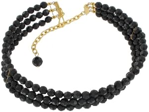 Black Beaded Three Strand Choker Necklace