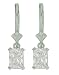 Platinum Plated Sterling Silver 7x5mm Emerald-Cut Cubic Zirconia Four-prong Lever Back Earrings