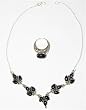 India Style Jewelry Necklace Set with Ring Sterling Silver and Amethyst Gemstones(gnklcs201)