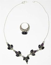 Necklace and Ring Sterling Silver Amethyst Jewelry (gnklcs201)
