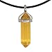 Synthetic Citrine Glass Gemstone Hexagonal Pointed Reiki Chakra Pendant Genuine Leather Necklace 18 Inch