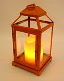 Battery Operated Orange Hurricane Lantern with Realistic Flickering 4-in Pillar Candle