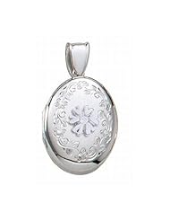 14K White Gold Premium Cremation and Hair Locket w/ Diamond Center 1/2 inch x 1 inch in Solid 14K White Gold