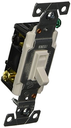 Eaton 1303-7LTWBOX 15-Amp 120-volt Standard Grade 3-Way Lighted Toggle Switch with Push and Side Wiring, Grounding, White
