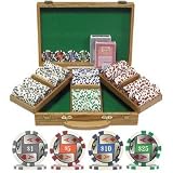 Poker Chip Set with Oak Case and Removable Trays: 300 Chips