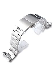 22mm Brushed Oyster Solid Link 316L Stainless Steel Bracelet for Seiko 007 Diver, Dome Deployant Clasp