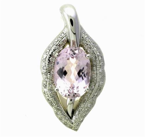 Ladies 0.33ct Diamond and 7.76ct Kunzite Leaf Pendant