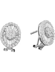 14k White Gold Natural Round & Baguette Diamond Womens Ladies French-clip Leverback Oval-shape Fashion Earrings - 1.60 Ct.t.w.