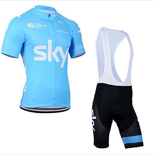 Mens Breathable Pro Cycling Team Bicycling Jerseys and Cycling Shorts Bib Kit L Sky Blue