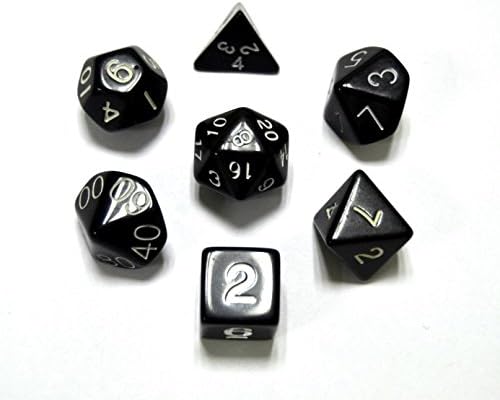Polyhedral 7-die Gtmall Dice Set -- Black with White