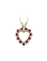 10K Yellow Gold 0.06 ct. Diamond with Alternating 3/4 ct. Ruby Heart Pendant with Chain
